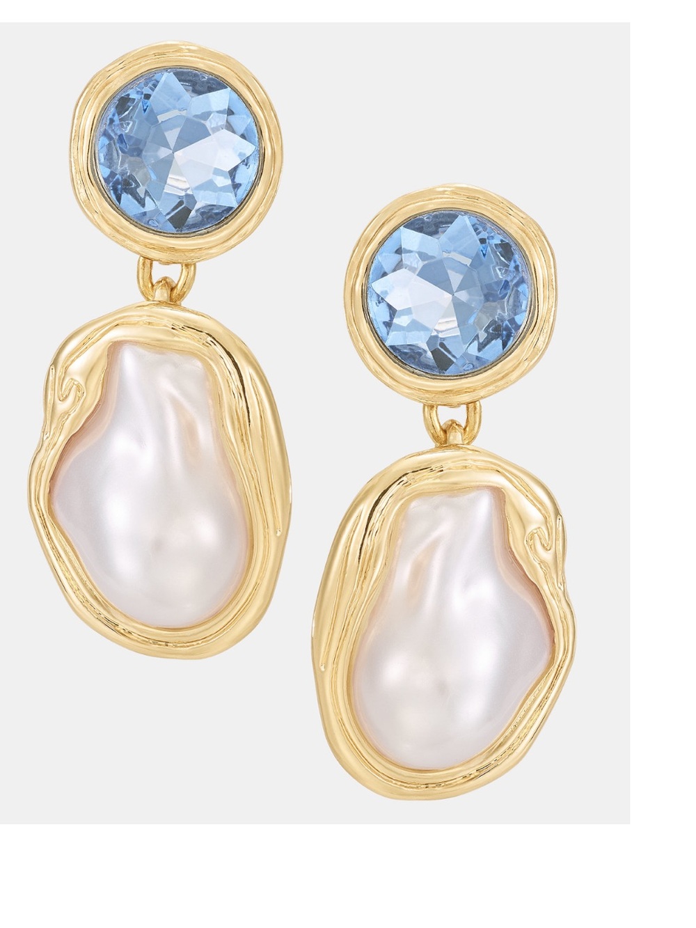 INC International Concepts Gold-Tone Blue Crystal & Pearl Drop Earrings. NWT